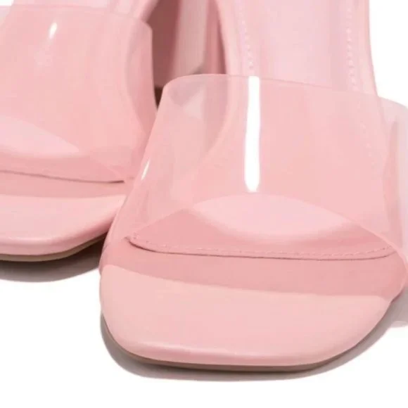 !! NEW !! Transparent Mid Heel Mules in Pink - Picture 3 of 7